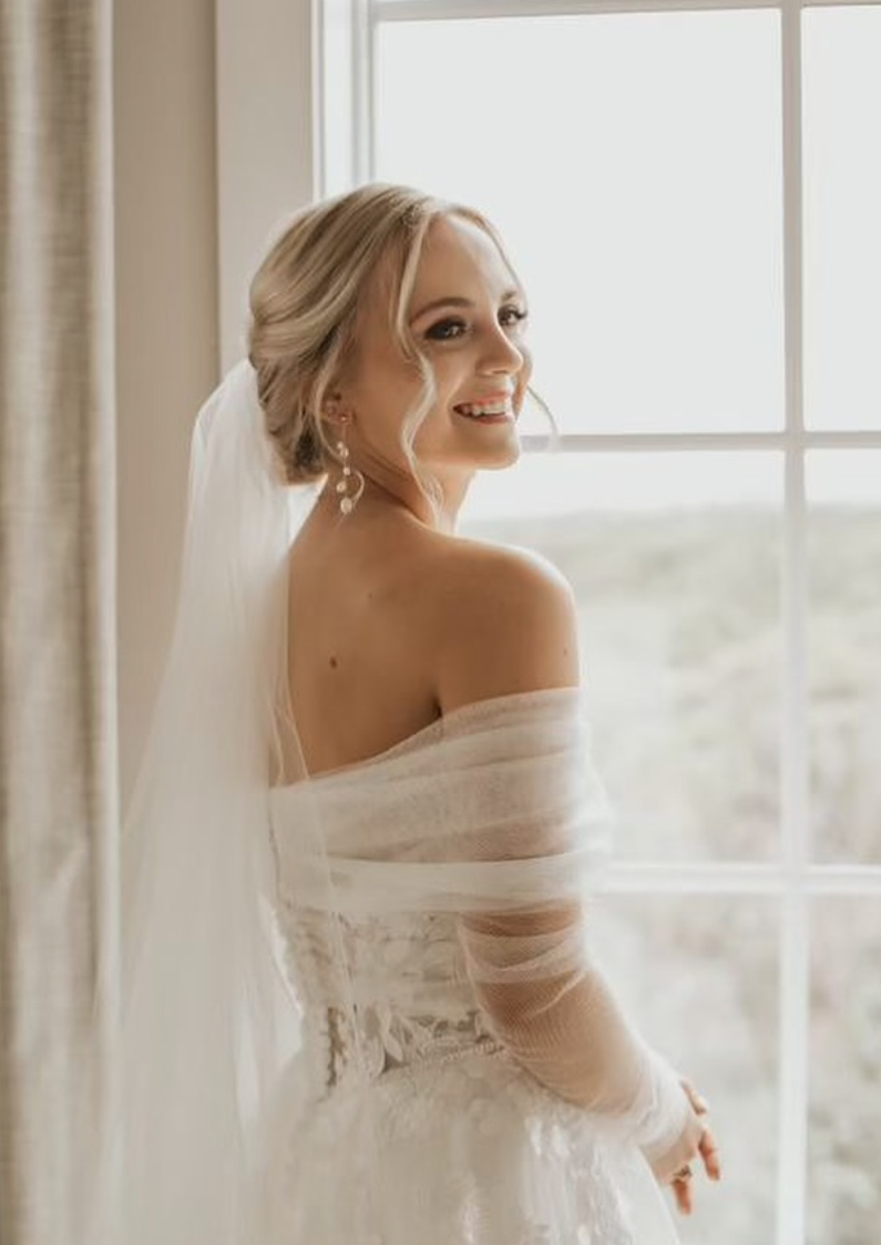 Bride with bridesmaids in sage green dresses