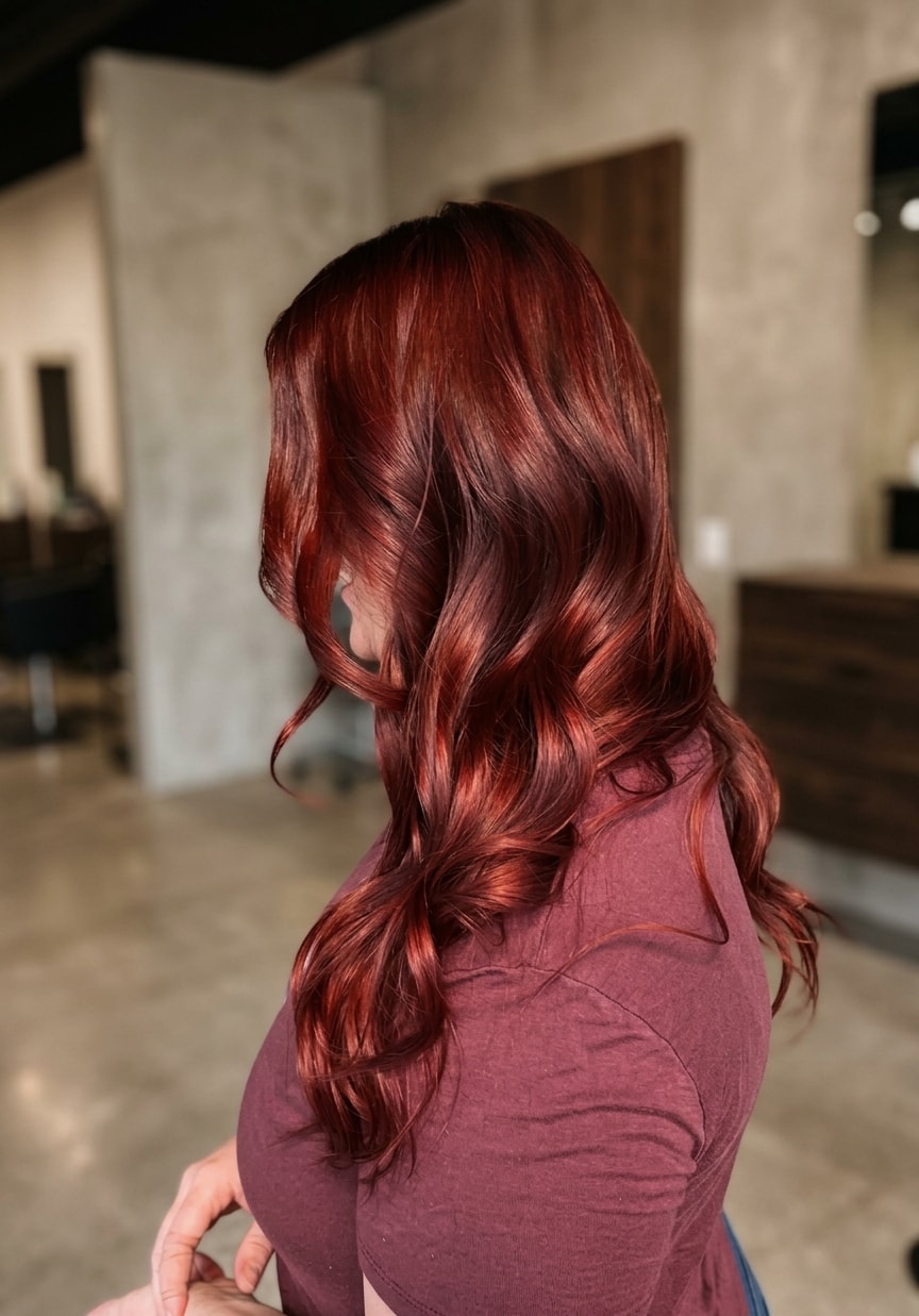 Burgundy wavy hair