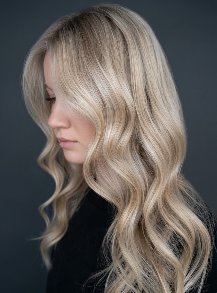 Soft platinum blonde styling